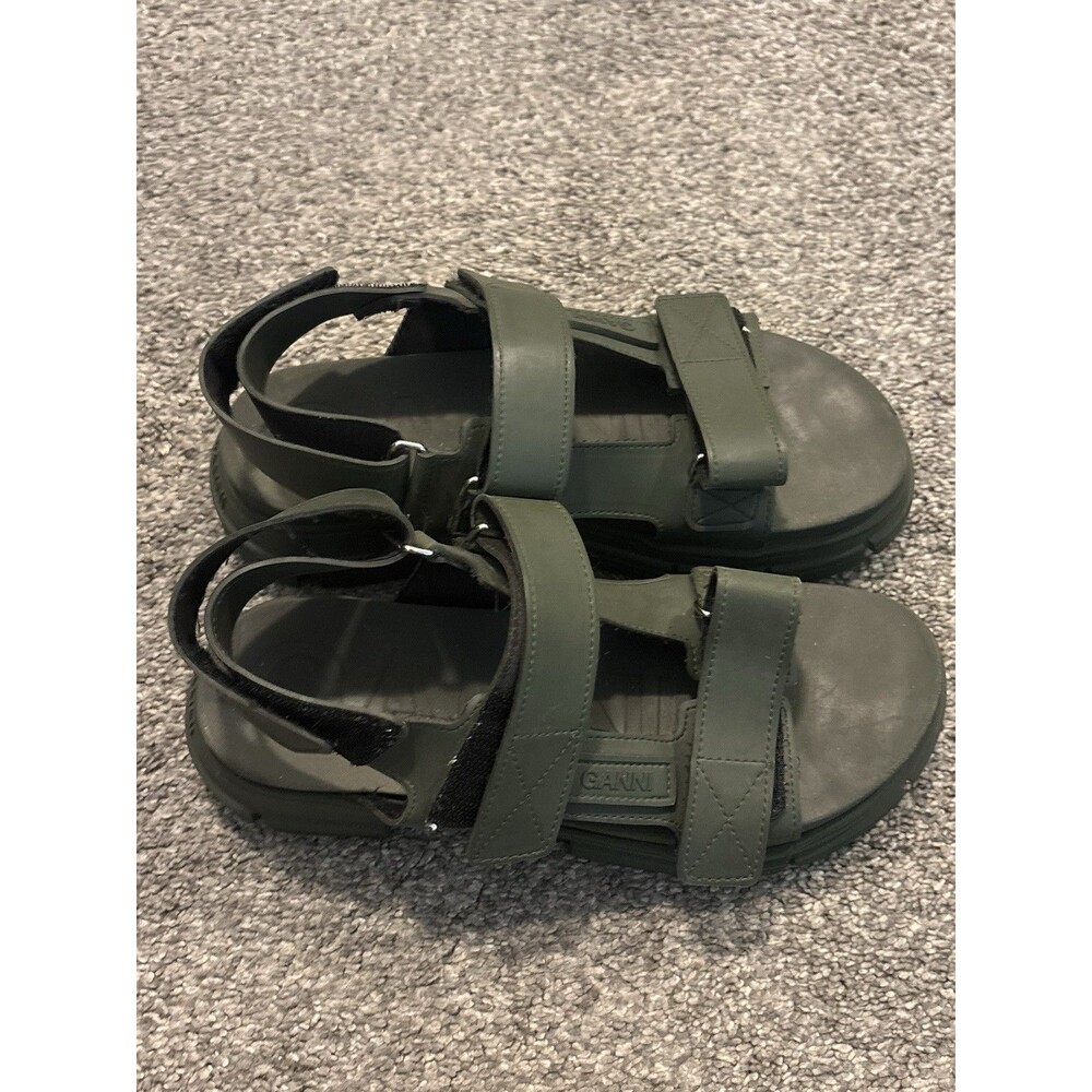 GANNI Recycled Rubber Sandals in Khaki Green Size 40 US 10